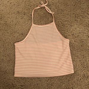 Pink and white striped shirt.